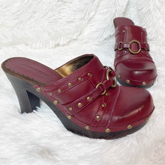 Bongo Vintage 90s Y2K Burgundy Studded Mules - Picture 1 of 11